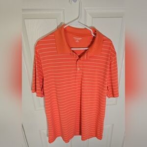 Amazon Essentials Mens Orange Striped Polo Collared Athleisure Top Large